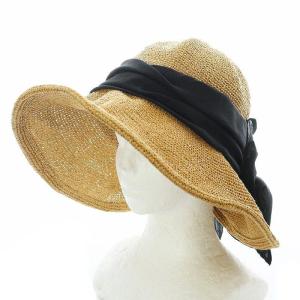 帽子 ストローハット ペーパーヤーン リボン ベージュ 茶 /RI OS