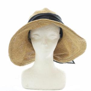 CA4LA 帽子 ストローハット ペーパーヤーン リボン ベージュ 茶 /RI OS