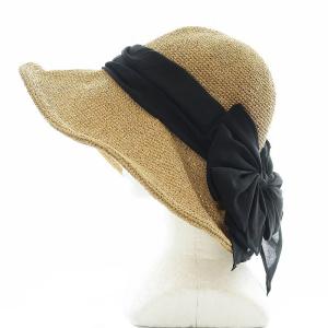 CA4LA 帽子 ストローハット ペーパーヤーン リボン ベージュ 茶 /RI OS