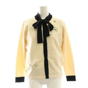 チューリップアンサンブルニット 長袖 クルーネック バイカラー F アイボリー 黒 ブラック /AT OS