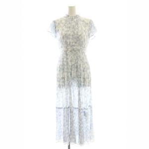 23SS プリーツプリントワンピース ミモレ ロング 半袖 00 白 ホワイト グレー /AT OS