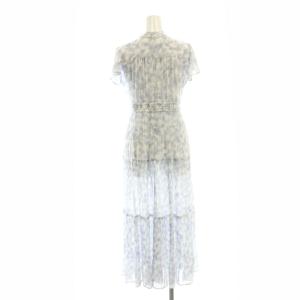 FRAY I.D 23SS プリーツプリントワンピース ミモレ ロング 半袖 00 白 ホワイト グレー /AT OS