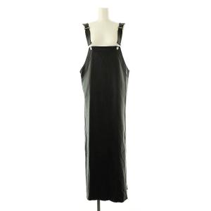 APRON DRESS ジャンパースカート ワンピース レザー ロング 38 ブラック /DO OS