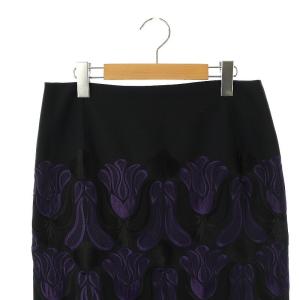 DRIES VAN NOTEN 刺繍ミディアム丈スカート 38 ブラック パープル