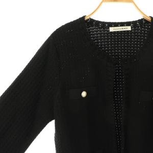 M-Premier BLACK フロントホックデザインニットジャケットノーカラー 38 ブラック /DF OS