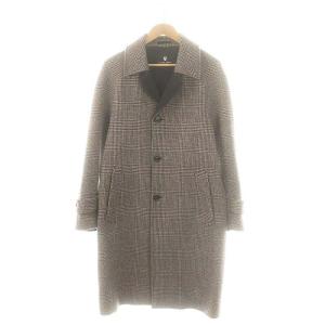 グレンチェック柄 ステンカラーコート L ブラウン