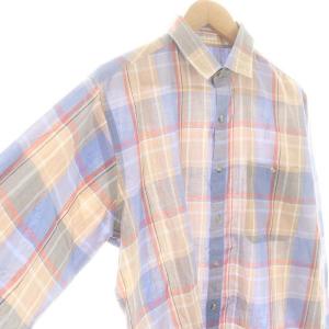 80s コットン チェックシャツ MADE IN HONG カジュアル 長袖 L