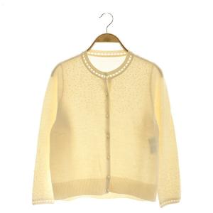 グラデーションパールショートカーディガン ニット ウール 36 アイボリー /DO OS