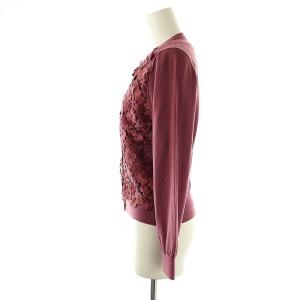 ANAYI 3Dフラワーレース アンサンブル カーディガン ニット クルーネック 36 ボルドー /AT OS