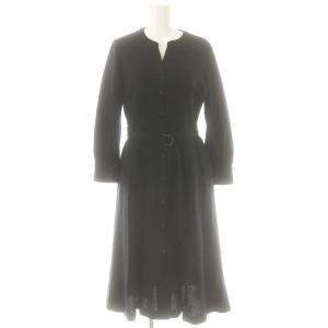 ウールジョーゼットフレアシャツワンピース ひざ丈 ベルト付き 36 ダークネイビー /DF OS