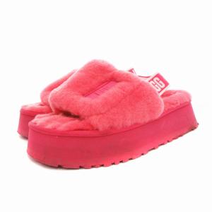 1112258 ディスコ スライド サンダル ファー シープスキン 厚底 ロゴ USA6 23.0cm