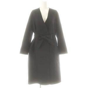 ノーカラーコート スプリングコート リボンベルト付き 36 ダークネイビー /DF OS