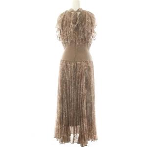 SNIDEL ウエストリブプリントワンピース ロング 1 S モカ /SY OS