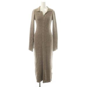 24SS カラーネックタイトニットワンピース 長袖 ロング S 茶 ブラウン /SY OS