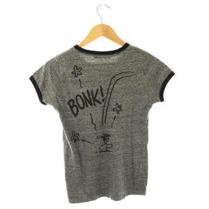 HYSTERIC GLAMOUR woodstockプリントリンガーTシャツ カットソー 半袖 シルク混 F グレー ブラック /DO OS