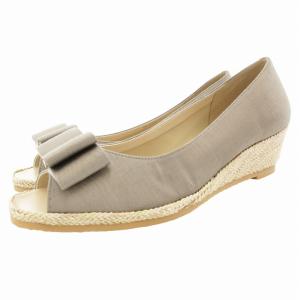 ウィル フィット WELL FIT 美品 リボンウェッジソールパンプス オープントゥ 23.5cm グレージュ