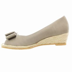 DIANA ウィル フィット WELL FIT 美品 リボンウェッジソールパンプス オープントゥ 23.5cm グレージュ