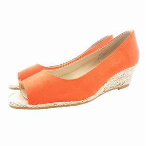 美品 オープントゥパンプス ミドルヒール ウェッジソール 23.5cm オレンジ CM45612 /GV