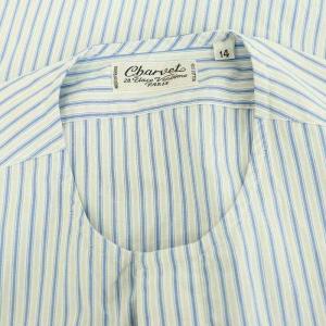 Charvet × ドゥロワー Drawer ストライプシャツ 長袖 ノーカラー 比翼ボタン 14 ブルー /MY OS
