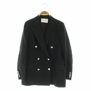 リネン ブレザー ジャケット ダブル テーラード 36 ブラック /MY OS