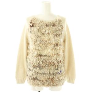 ニット セーター 切替 アルパカ モヘヤ混 3 アイボリー ブラウン /MI OS