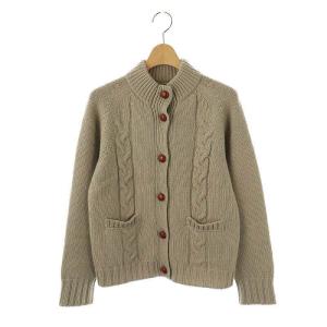ケーブル編みハイネックニットカーディガン ウール 2 グレージュ /DO OS