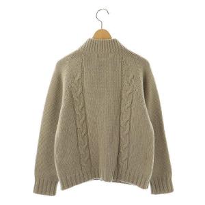 MARGARET HOWELL ケーブル編みハイネックニットカーディガン ウール 2 グレージュ /DO OS