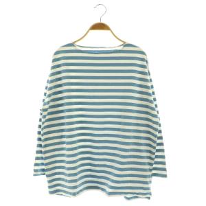 24SS ボーダー ボートネックカットソー 長袖 ワイド ブルー /MY OS