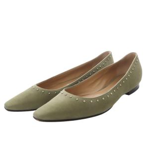 パンプス フラット スクエアトゥ スタッズ スエード 37.5 カーキ /YO12