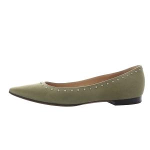 PELLICO パンプス フラット スクエアトゥ スタッズ スエード 37.5 カーキ /YO12