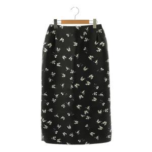 フラワー ジャカード タイト スカート 38 黒 オフホワイト 薄紫 /MI OS