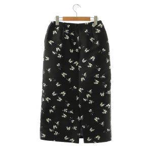 UNITED ARROWS フラワー ジャカード タイト スカート 38 黒 オフホワイト 薄紫 /MI OS