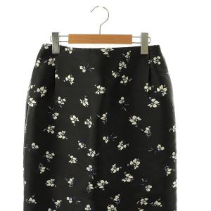 UNITED ARROWS フラワー ジャカード タイト スカート 38 黒 オフホワイト 薄紫 /MI OS