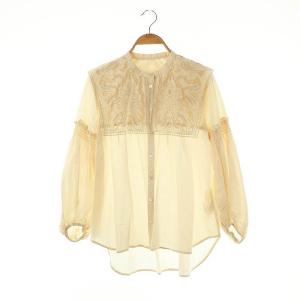 シルク綿刺繍ブラウス シャツ 36 白 ホワイト /SS OS