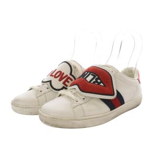 GUCCI エース Ace Blind for Love スニーカー ローカット 刺繍 ベルクロ レザー 35 ホワイト