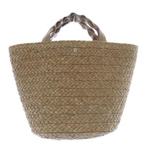 レザーハンドル ラフィア ハンドバッグ トートバッグ かごバッグ 茶色 ブラウン /SR14