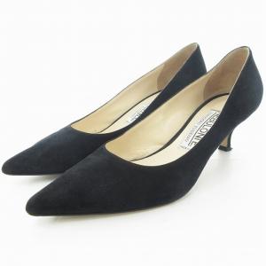 美品 パンプス ポインテッドトゥ ハイヒール スエード 37 黒 ブラック /UD