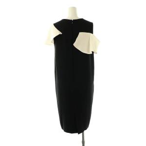 OBLI バイカラーワンピース 膝丈 フリル ブラック オフホワイト /DO OS