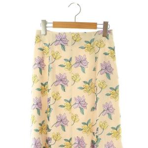 GRACE CONTINENTAL 24SS フラワー刺繍フレアスカート ロング 36 ライトベージュ マルチカラー /DO OS