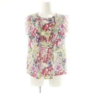 24SS フラワーガーデンプリントトップ ブラウス ノースリーブ 36 白 ホワイト 0124241025