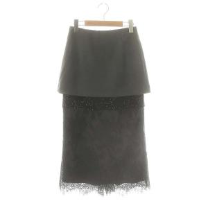 24AW コンビタイトスカート マキシ ロング レース 36 グレー 黒 ブラック /AT OS