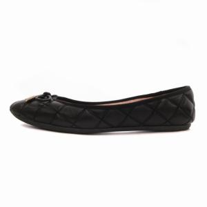 kate spade new york PAULINE バレエシューズ フラットシューズ キルティング レザー ロゴ リボン 24.0cm 黒