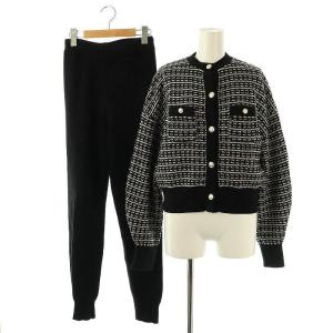 24AW セットアップ 金釦クルーネックニットカーディガン ニットイージーパンツ 0 ブラック オフホワイト