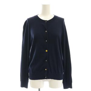 ボタンミックス ベーシック カーディガン ニット クルーネック L 紺 ネイビー /AT OS