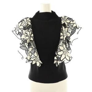 23AW デザインスリーブニットプルオーバー カットソー 半袖 F ブラック オフホワイト /DO OS