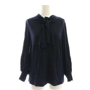 リボンボウタイニットトップス カットソー 長袖 38 紺 ネイビー /AT OS