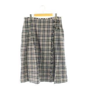 チェック柄スカート フレア ミモレ ロング 15 白 ホワイト 紺 ネイビー /AT OS