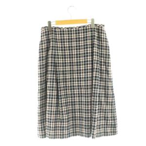 NEWYORKER チェック柄スカート フレア ミモレ ロング 15 白 ホワイト 紺 ネイビー /AT OS