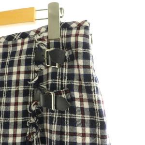 NEWYORKER チェック柄スカート フレア ミモレ ロング 15 白 ホワイト 紺 ネイビー /AT OS