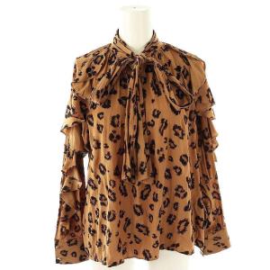 レオパードボウタイトップ ブラウス 長袖 36 キャメル /DF OS